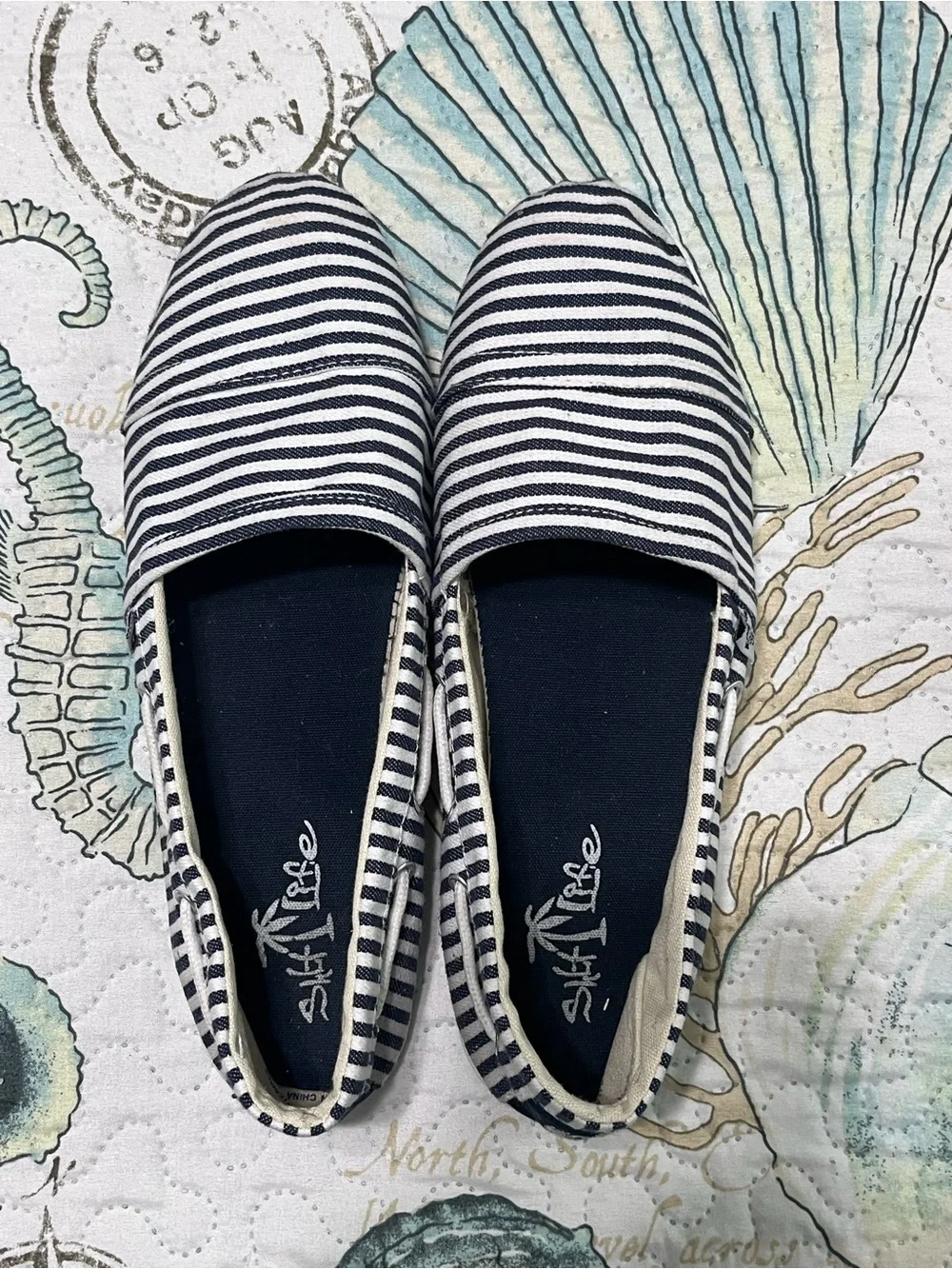 Salt Lofe Striped Slip-On Canvas Flats - Navy and White